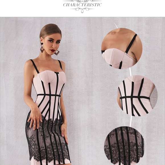 🎥 Bandage Style Lace Detail Nude Dress - Picture 7 of 17